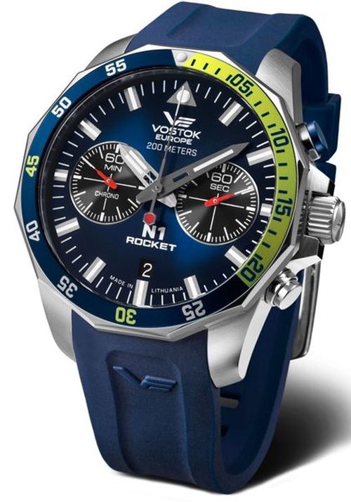 Vostok Europe N-1 Rocket Chrono Line 6S21-225A708S - Modrý silikonový řemínek