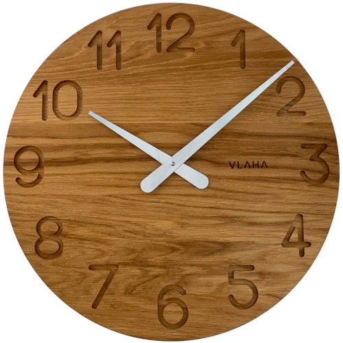 Dubové hodiny VLAHA VCT1131 vyrobené v Čechách se stříbrnými ručičkami