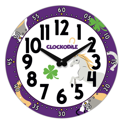 CLOCKODILE Dětské nástěnné hodiny fialové s koněm 25cm CCT0030