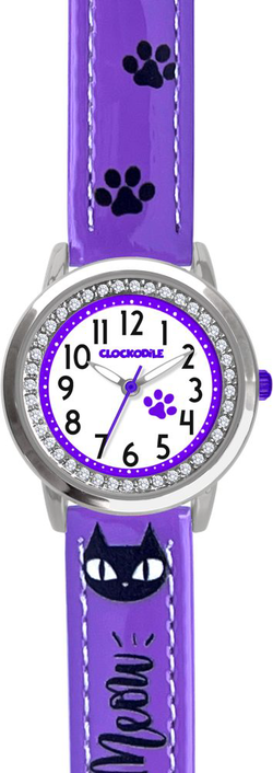 CLOCKODILE Fialové dívčí dětské hodinky KOČKY