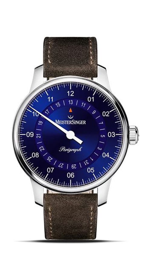 MeisterSinger Perigraph 38mm BM1108 - Semišový řemínek tmavě hnědé barvy