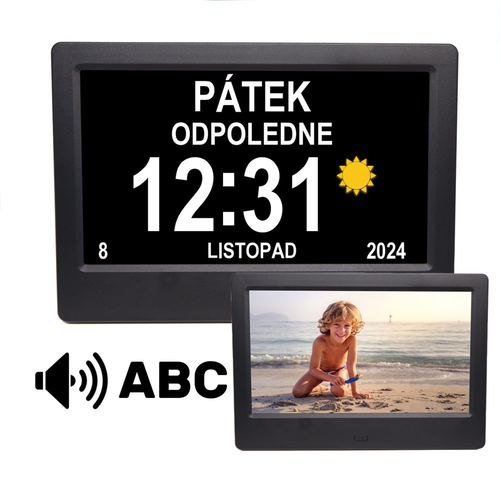 Hodiny NOTE - s kalendářem, textovými a zvukovými upozorněními a fotorámečkem