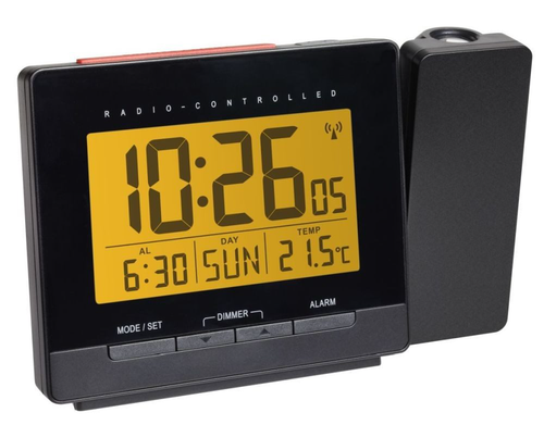 Rádiem řízený digitální budík s projekcí, zobrazením vnitřní teploty a podsvětleným displejem TFA 60.5016.01