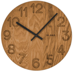 VLAHA Dřevěné hodiny OAK vyrobené v Čechách s černými ručkami ⌀34cm