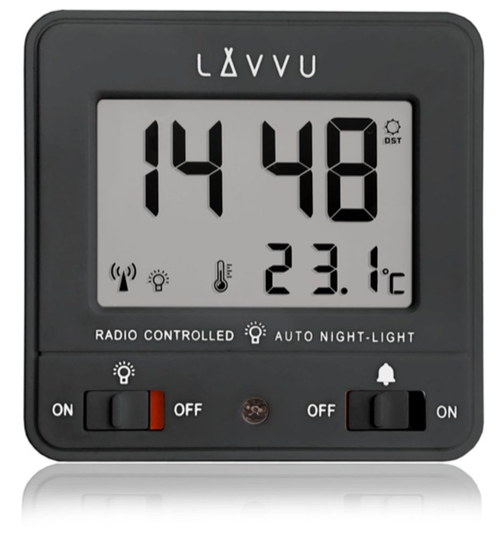 LAVVU LAR0041 - Digitální budík řízený rádiovým signálem NORDLYS černý se světelným senzorem