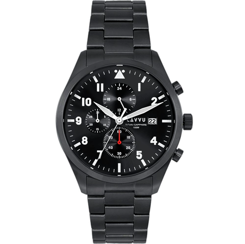 LAVVU Pánské titanové hodinky PILOT Chronograph Black 100M Sapphire